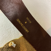 Load image into Gallery viewer, Vintage Leather Tooled Belt with Plaid Buckle Size M