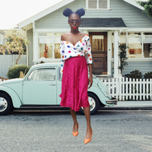 Load image into Gallery viewer, Bias Cut Silk Jaquard Flared Skirt size 12 Petite