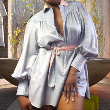 Load image into Gallery viewer, Pajama Dress House Shirt Silky Moire Dress Blouse sz. L