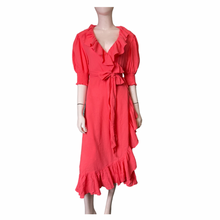 Load image into Gallery viewer, J Crew Balloon Sleeve Ruffle Wrap Dress Size Small