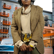 Load image into Gallery viewer, African Fabric Trim Cowl Neck Sweater Size L