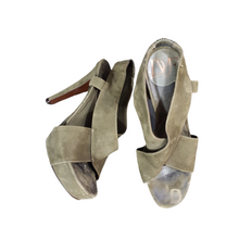 Load image into Gallery viewer, DVF Zia Suede Sandals Olive Green Heels sz. 6 1/2