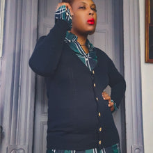 Load image into Gallery viewer, Vintage 1990s Donna Karan New York Navy Blue Gold Button Cardigan sz.S