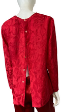 Load image into Gallery viewer, Place Elegante for Bloomingdales Red Silk Leaf Jacquard Blouse Size M