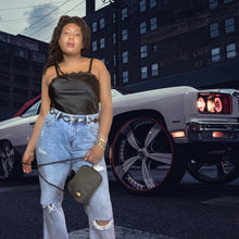 Load image into Gallery viewer, Vintage Black Lace Trim Satin Slip Top Size M