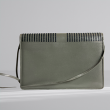 Load image into Gallery viewer, 80s Grey Leather Shoulder Bag With Satin Stich Geometric Flap - Jay Herbert New York
