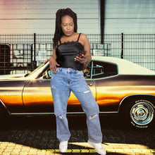 Load image into Gallery viewer, Vintage Black Lace Trim Satin Slip Top Size M