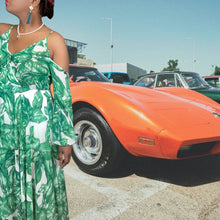 Load image into Gallery viewer, Cindi Bindi Leaf Print Cold Shoulder Maxi Dress size L