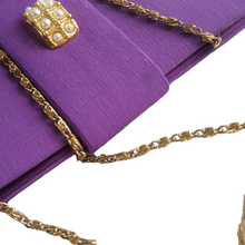 Load image into Gallery viewer, Vintage Purple Fabric Mini Clutch With Gold Chain
