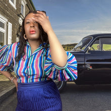 Load image into Gallery viewer, Vintage 50s Tafetta Striped Blouse sz. Small