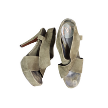 Load image into Gallery viewer, DVF Zia Suede Sandals Olive Green Heels sz. 6 1/2