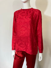 Load image into Gallery viewer, Place Elegante for Bloomingdales Red Silk Leaf Jacquard Blouse Size M