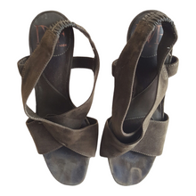 Load image into Gallery viewer, DVF Zia Suede Sandals Olive Green Heels sz. 6 1/2