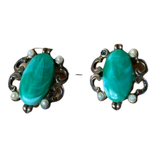 Load image into Gallery viewer, Vintage Faux Turquoise Stone and Pearl Earrings