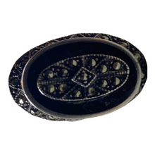 Load image into Gallery viewer, Antique Victorian Mourning Sterling Black Onyx Marcasite Ring