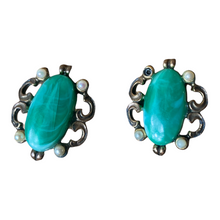Load image into Gallery viewer, Vintage Faux Turquoise Stone and Pearl Earrings