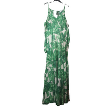 Load image into Gallery viewer, Cindi Bindi Leaf Print Cold Shoulder Maxi Dress size L