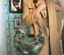 Load image into Gallery viewer, 90s Cole Haan Green Gold Fish Patchwork Leather & Calf Hair Bag