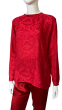Load image into Gallery viewer, Place Elegante for Bloomingdales Red Silk Leaf Jacquard Blouse Size M