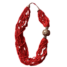 Load image into Gallery viewer, Faux Red Coral Seed Multi Strand Necklace