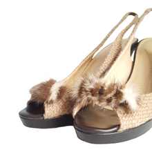 Load image into Gallery viewer, Kate Spade New York Tweed Slingback Peeptoe With Mink Bow Heels size 7.5