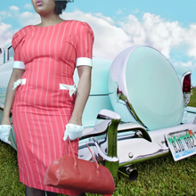 Load image into Gallery viewer, My Michelle Red Pinstripe Wiggle Dress Size 10