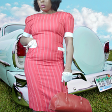 Load image into Gallery viewer, My Michelle Red Pinstripe Wiggle Dress Size 10