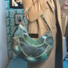 Load image into Gallery viewer, 90s Cole Haan Green Gold Fish Patchwork Leather & Calf Hair Bag
