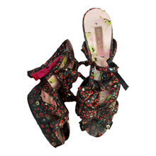 Load image into Gallery viewer, Betsy Johnson Satin Floral Print Open Toe Heels sz. 7.5