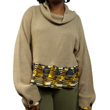 Load image into Gallery viewer, African Fabric Trim Cowl Neck Sweater Size L