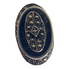 Load image into Gallery viewer, Antique Victorian Mourning Sterling Black Onyx Marcasite Ring