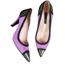 Load image into Gallery viewer, Marc Jacob's Purple Rib Pumps with Metallic Pointy Toe Tip Size 37