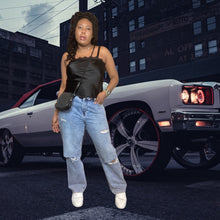 Load image into Gallery viewer, Vintage Black Lace Trim Satin Slip Top Size M