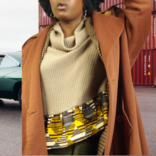 Load image into Gallery viewer, African Fabric Trim Cowl Neck Sweater Size L
