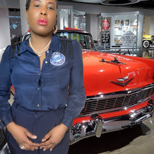 Load image into Gallery viewer, J.Crew ❌ Ralph Lauren Custom Navy Silk Button Down Blouse with Fringe size M/10