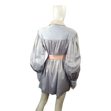 Load image into Gallery viewer, Pajama Dress House Shirt Silky Moire Dress Blouse sz. L