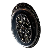 Load image into Gallery viewer, Antique Victorian Mourning Sterling Black Onyx Marcasite Ring