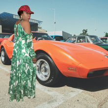 Load image into Gallery viewer, Cindi Bindi Leaf Print Cold Shoulder Maxi Dress size L