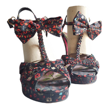 Load image into Gallery viewer, Betsy Johnson Satin Floral Print Open Toe Heels sz. 7.5