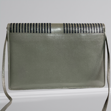 Load image into Gallery viewer, 80s Grey Leather Shoulder Bag With Satin Stich Geometric Flap - Jay Herbert New York