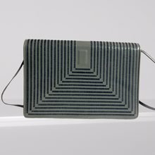 Load image into Gallery viewer, 80s Grey Leather Shoulder Bag With Satin Stich Geometric Flap - Jay Herbert New York