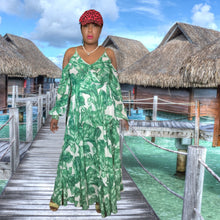Load image into Gallery viewer, Cindi Bindi Leaf Print Cold Shoulder Maxi Dress size L