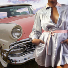 Load image into Gallery viewer, Pajama Dress House Shirt Silky Moire Dress Blouse sz. L