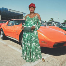 Load image into Gallery viewer, Cindi Bindi Leaf Print Cold Shoulder Maxi Dress size L