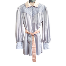 Load image into Gallery viewer, Pajama Dress House Shirt Silky Moire Dress Blouse sz. L