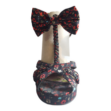 Load image into Gallery viewer, Betsy Johnson Satin Floral Print Open Toe Heels sz. 7.5