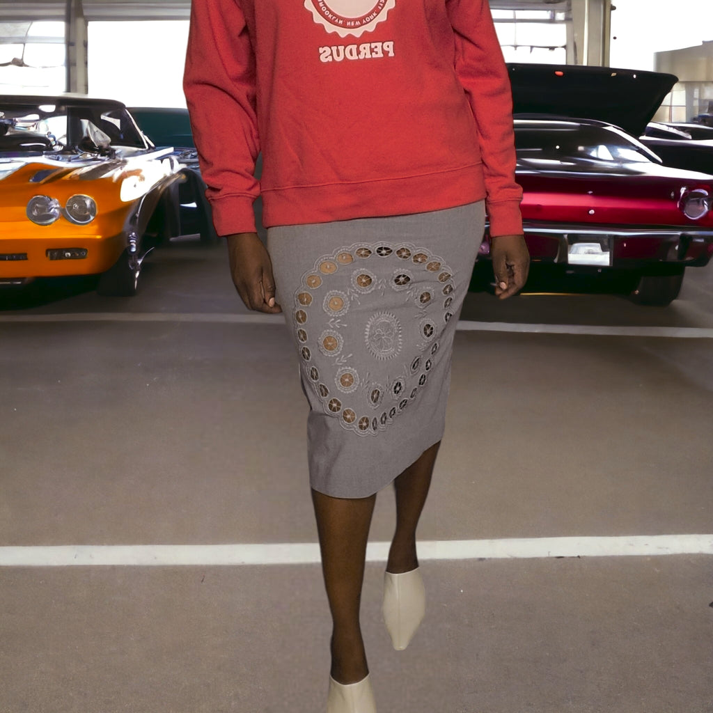 Rare Sea Broderie-anglaise Grey Wool Twill Skirt Size M