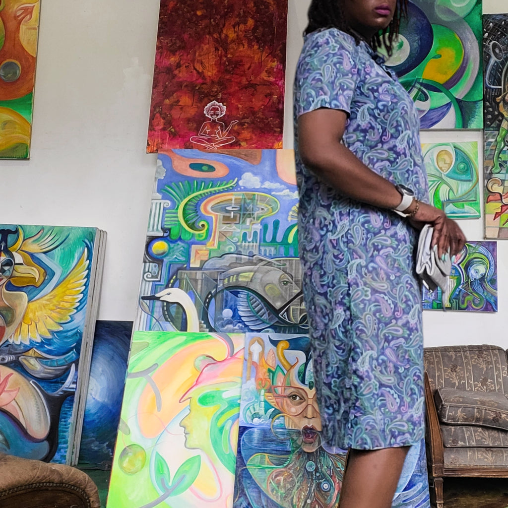 1950's Vintage Cotton Voile Purple Paisley Print House Dress Size L