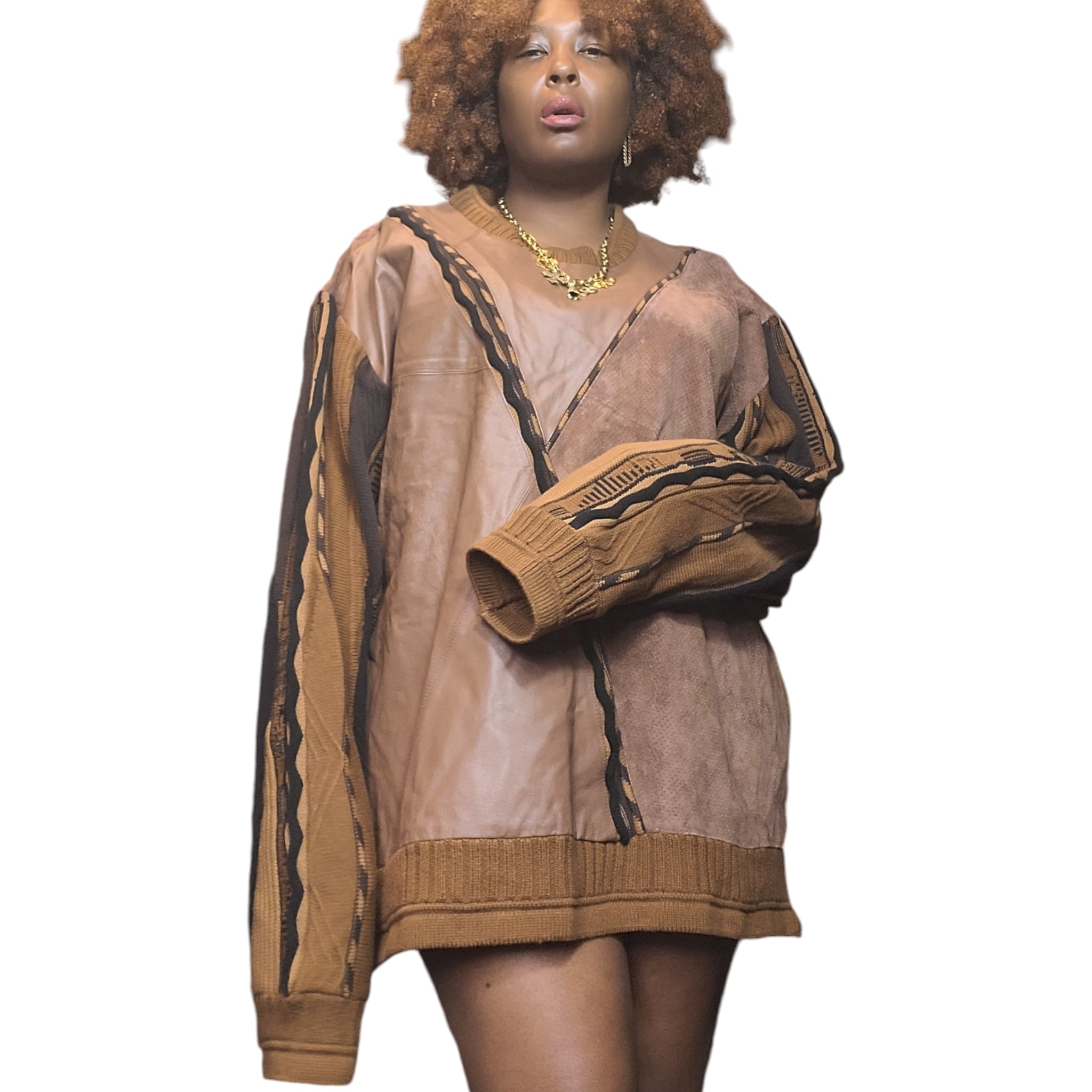 Vintage 2000s Steven Land Brown Leather Sweater