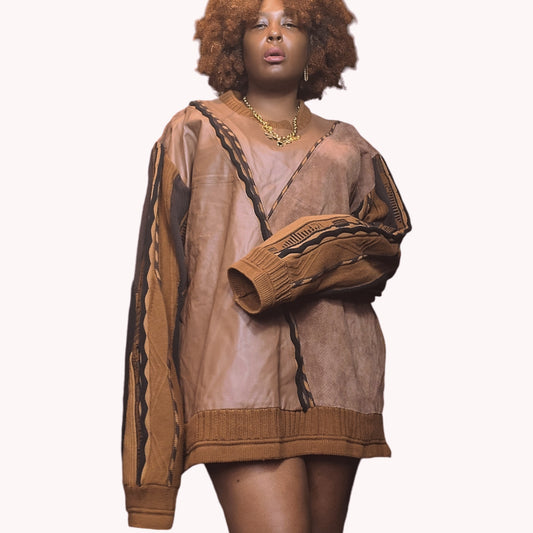 Vintage 2000s Steven Land Brown Leather Sweater